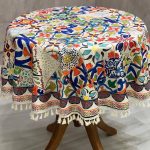 رومیزی گرد مدل کاشی | مخمل شانل ضد لک