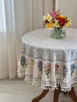 رومیزی گرد مدل دسته گل | مخمل شانل ضد لک