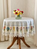رومیزی گرد مدل دسته گل | مخمل شانل ضد لک - Image 2
